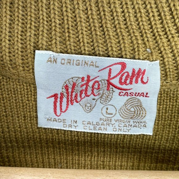 Vintage White Ram Ski Sweater Mens Medium Wool Brown Pullover Knit Crew Neck - Picture 2 of 4